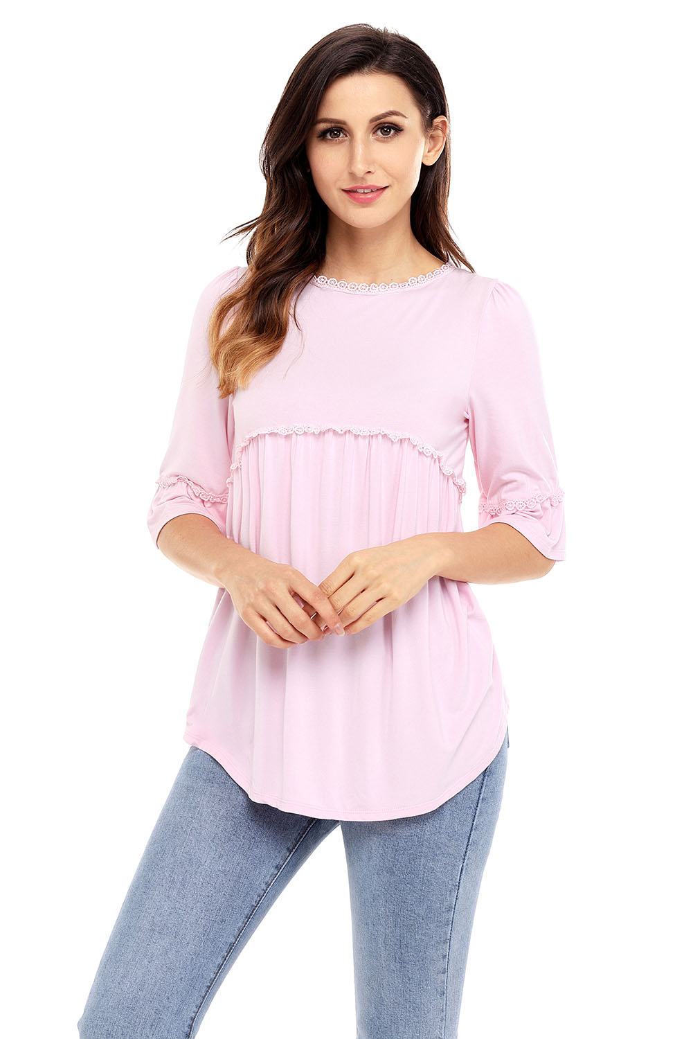 BY250232-10 Pink Babydoll Long Tunic Top